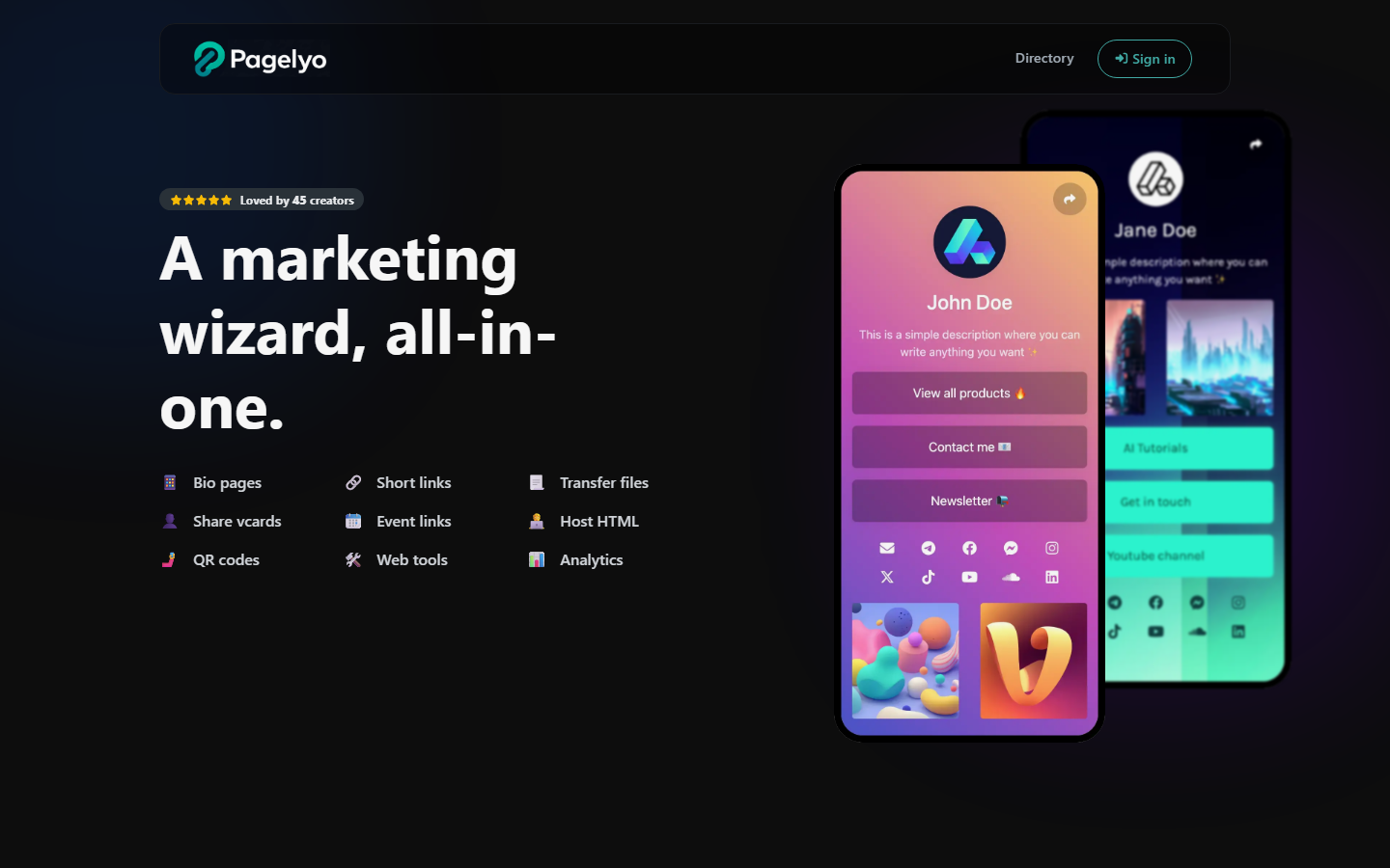 Pagelyo platform with bio pages, short links and web tools
